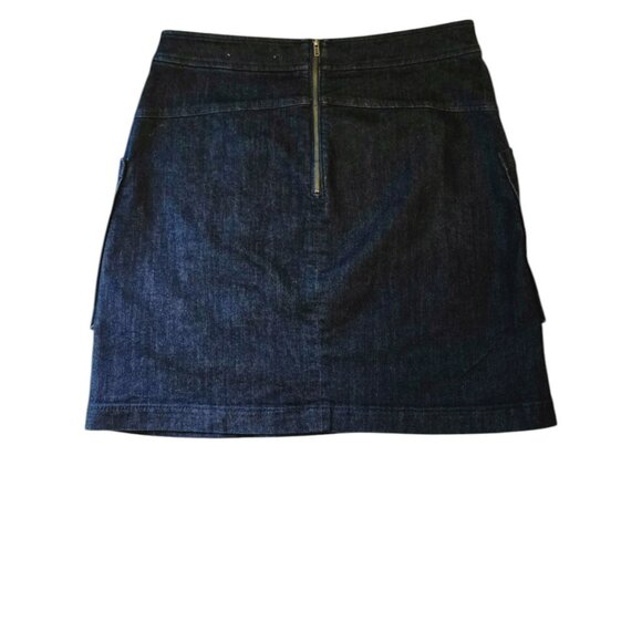 Loft Size 6 Women's Skirt Demin Mini Dark Wash Zippered Back Front Pockets - Picture 2 of 5